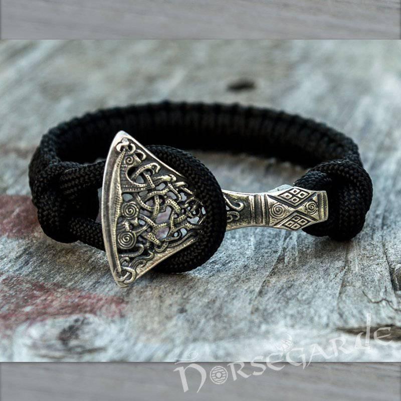 Handcrafted Black Paracord Bracelet with Axe Head - Sterling Silver - Norsegarde