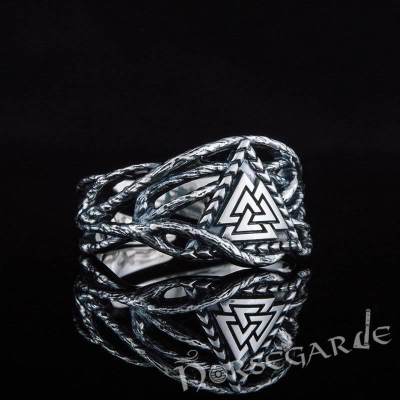 Handcrafted Brambles Valknut Band - Sterling Silver - Norsegarde