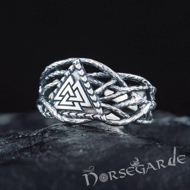 Handcrafted Brambles Valknut Band - Sterling Silver - Norsegarde