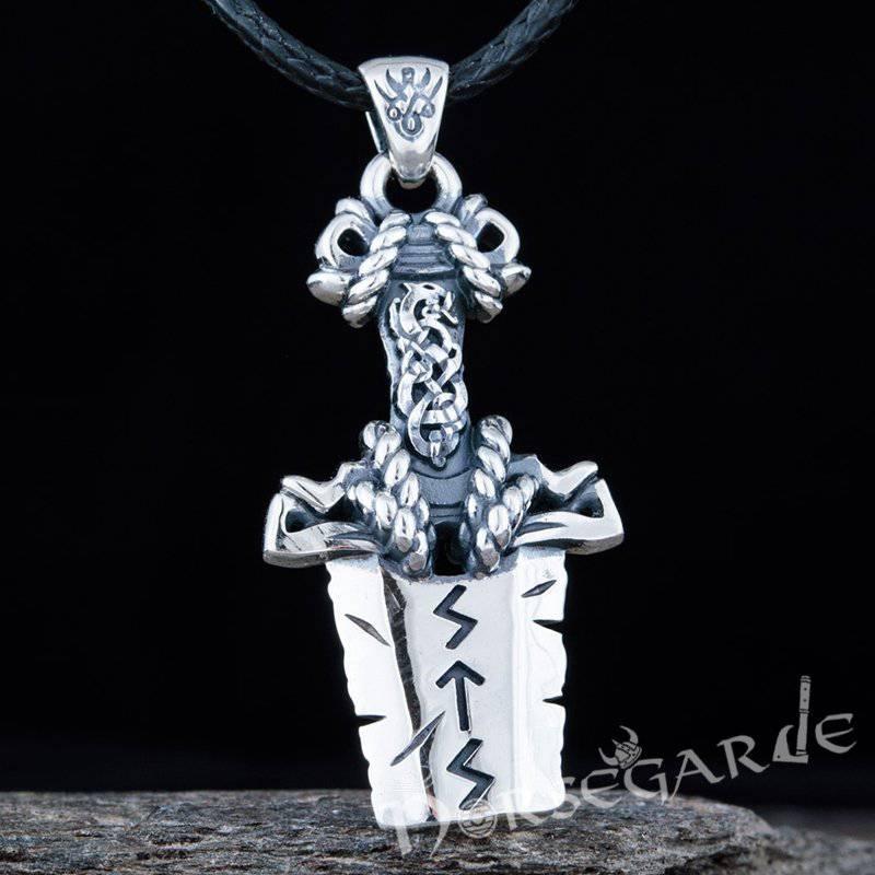 Handcrafted Broken Runic Sword Pendant - Sterling Silver - Norsegarde