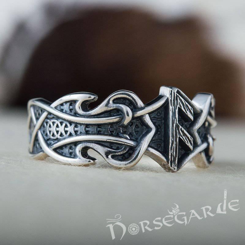 Handcrafted Celt Ornament Ansuz Band - Sterling Silver - Norsegarde