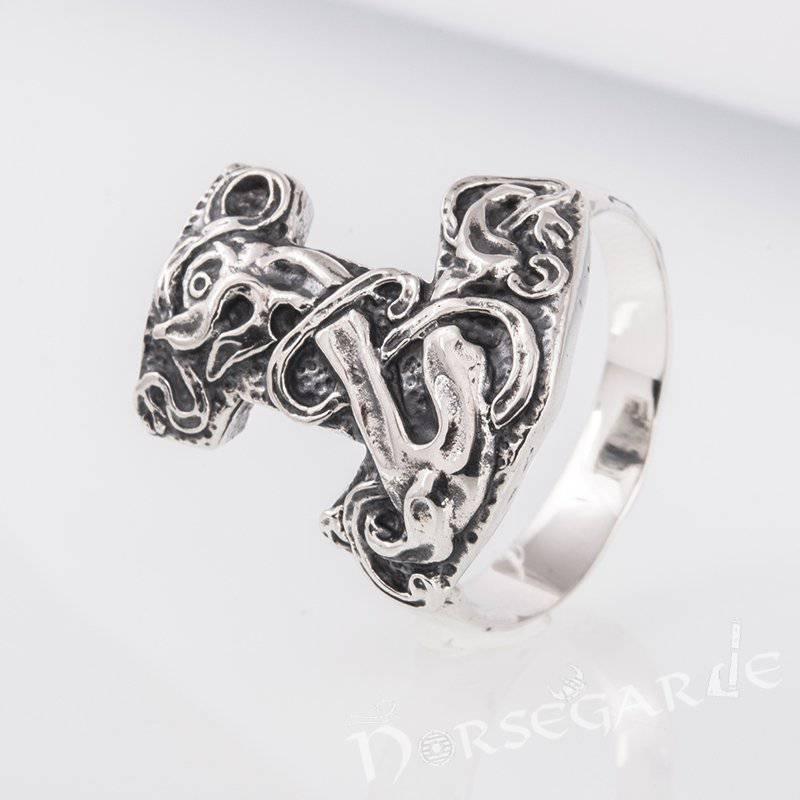 Handcrafted Celtic Mjölnir Ring - Sterling Silver - Norsegarde
