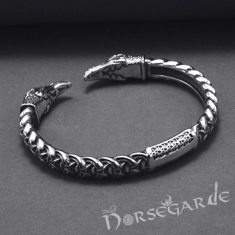 Handcrafted Celtic Raven Torc Bracelet - Sterling Silver - Norsegarde