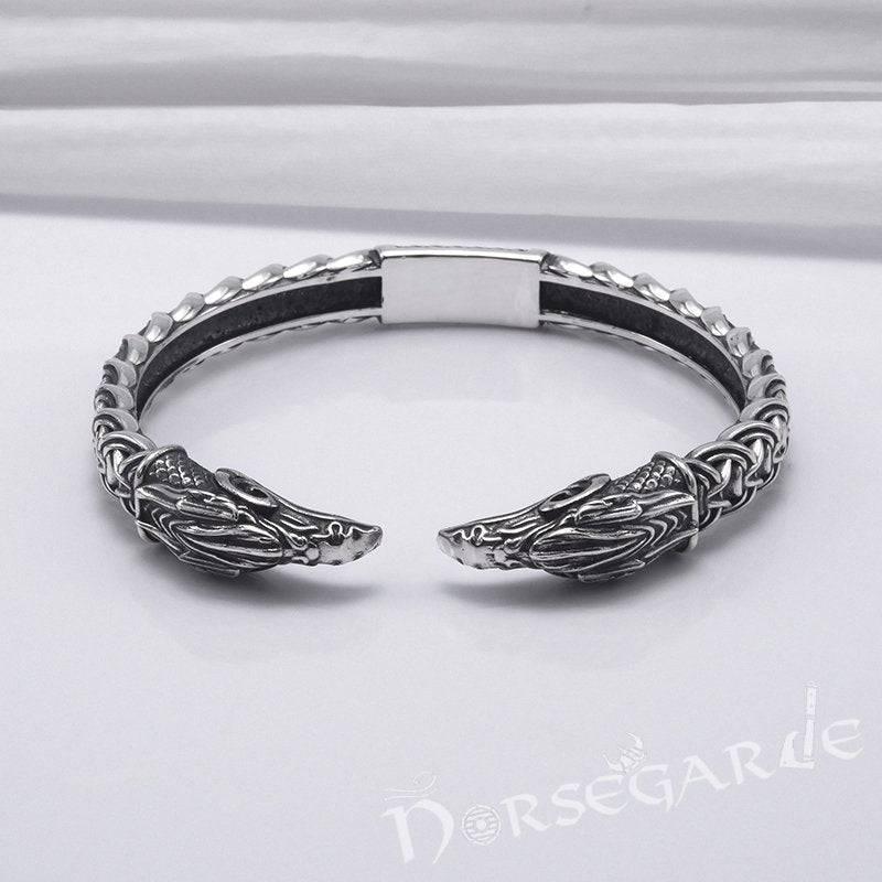 Handcrafted Celtic Raven Torc Bracelet - Sterling Silver - Norsegarde