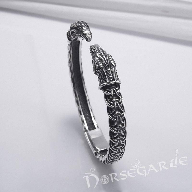 Handcrafted Celtic Raven Torc Bracelet - Sterling Silver - Norsegarde