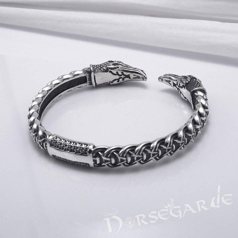 Handcrafted Celtic Raven Torc Bracelet - Sterling Silver - Norsegarde