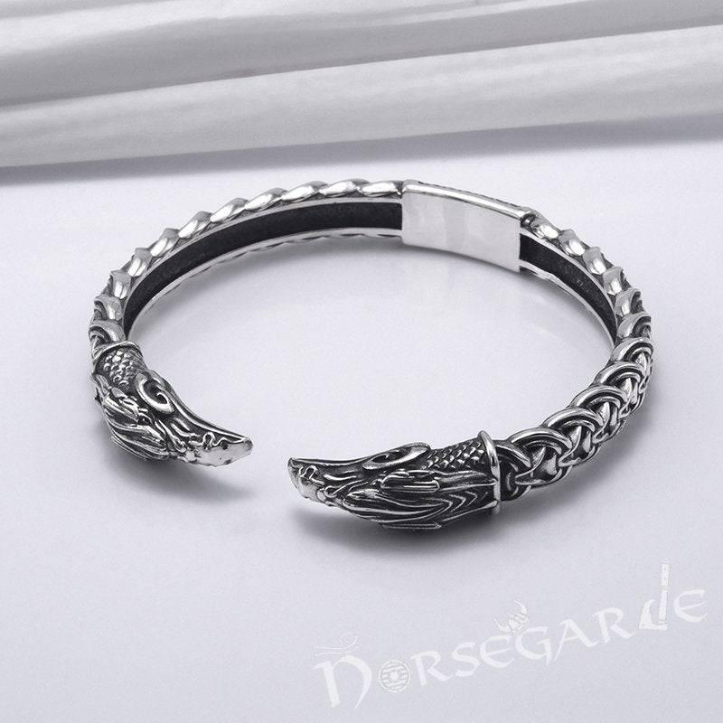 Handcrafted Celtic Raven Torc Bracelet - Sterling Silver - Norsegarde