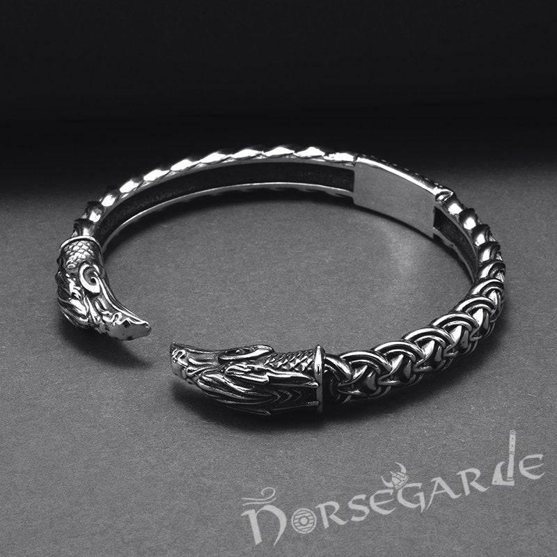 Handcrafted Celtic Raven Torc Bracelet - Sterling Silver - Norsegarde
