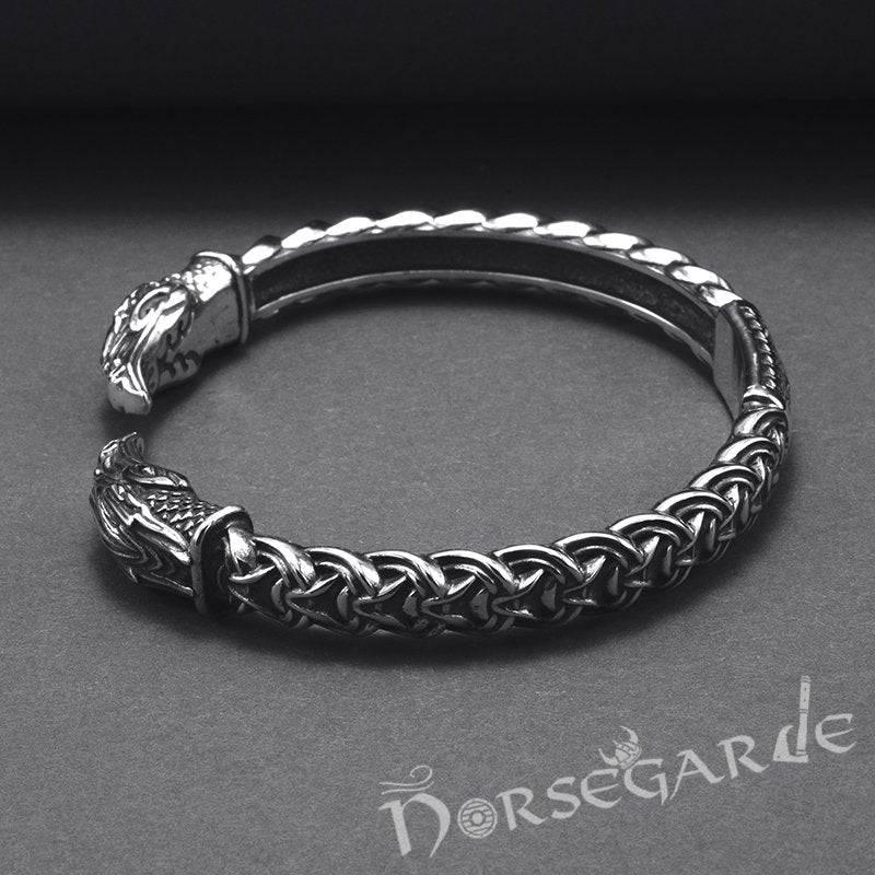 Handcrafted Celtic Raven Torc Bracelet - Sterling Silver - Norsegarde