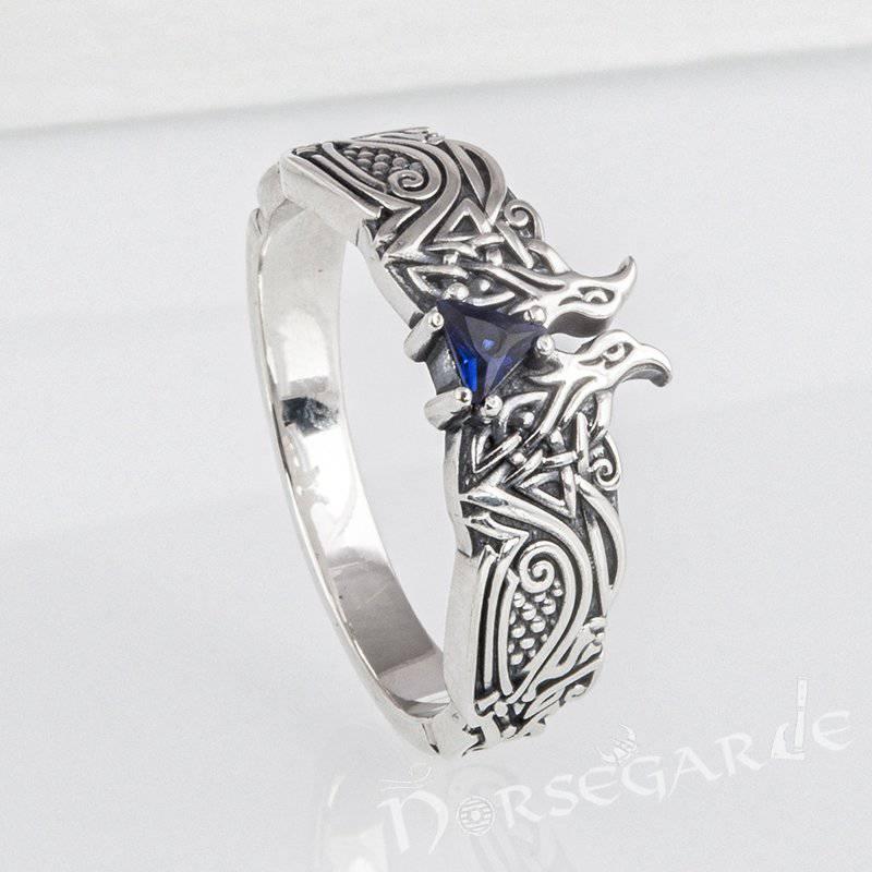 Handcrafted Celtic Ravens Gemmed Band - Sterling Silver - Norsegarde