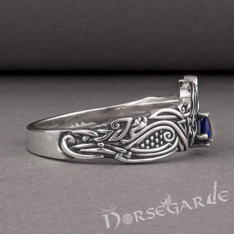 Handcrafted Celtic Ravens Gemmed Band - Sterling Silver - Norsegarde
