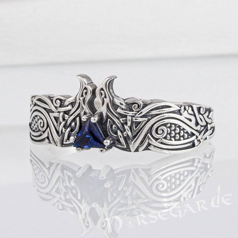 Handcrafted Celtic Ravens Gemmed Band - Sterling Silver - Norsegarde