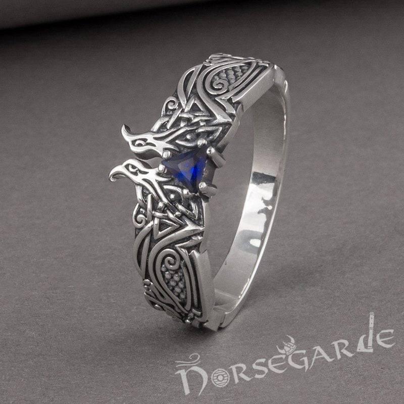 Handcrafted Celtic Ravens Gemmed Band - Sterling Silver - Norsegarde