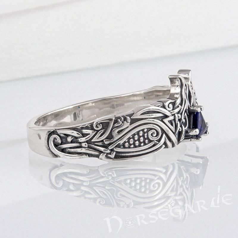 Handcrafted Celtic Ravens Gemmed Band - Sterling Silver - Norsegarde