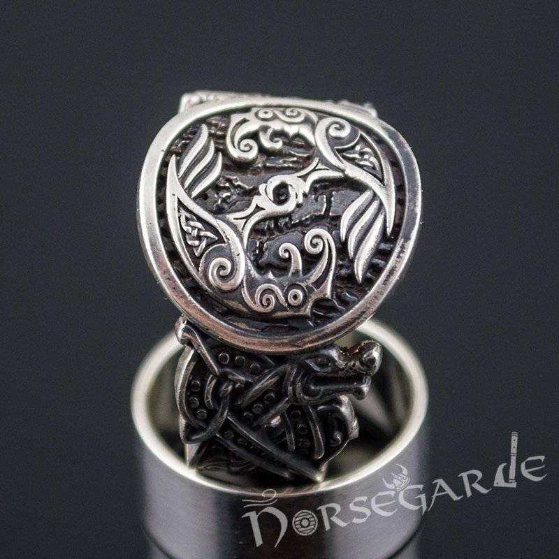 Handcrafted Celtic Ravens Jellinge Style Ring - Sterling Silver - Norsegarde