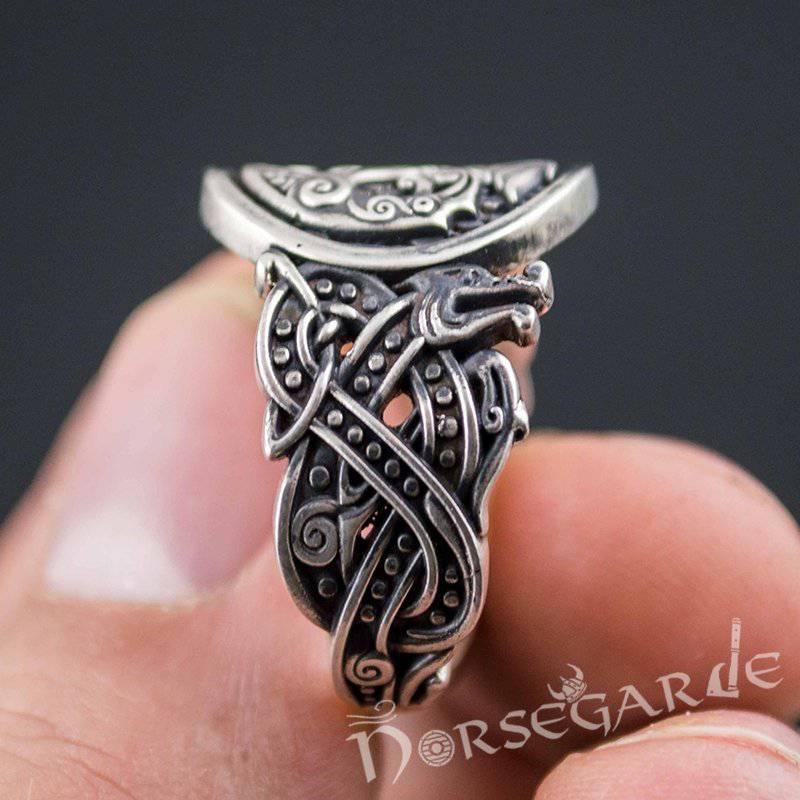 Handcrafted Celtic Ravens Jellinge Style Ring - Sterling Silver - Norsegarde
