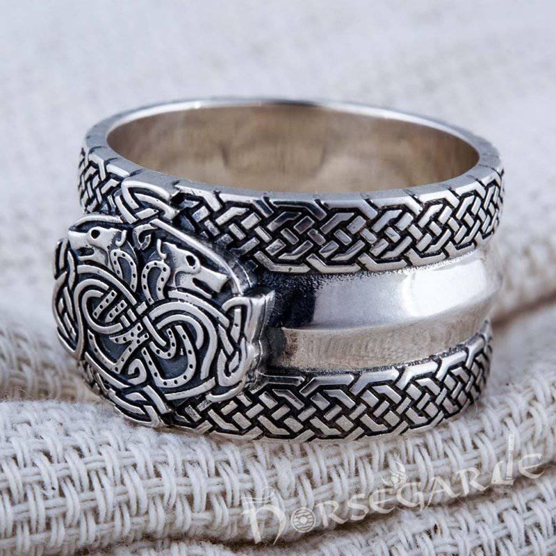 Handcrafted Celtic Wolves Band - Sterling Silver - Norsegarde