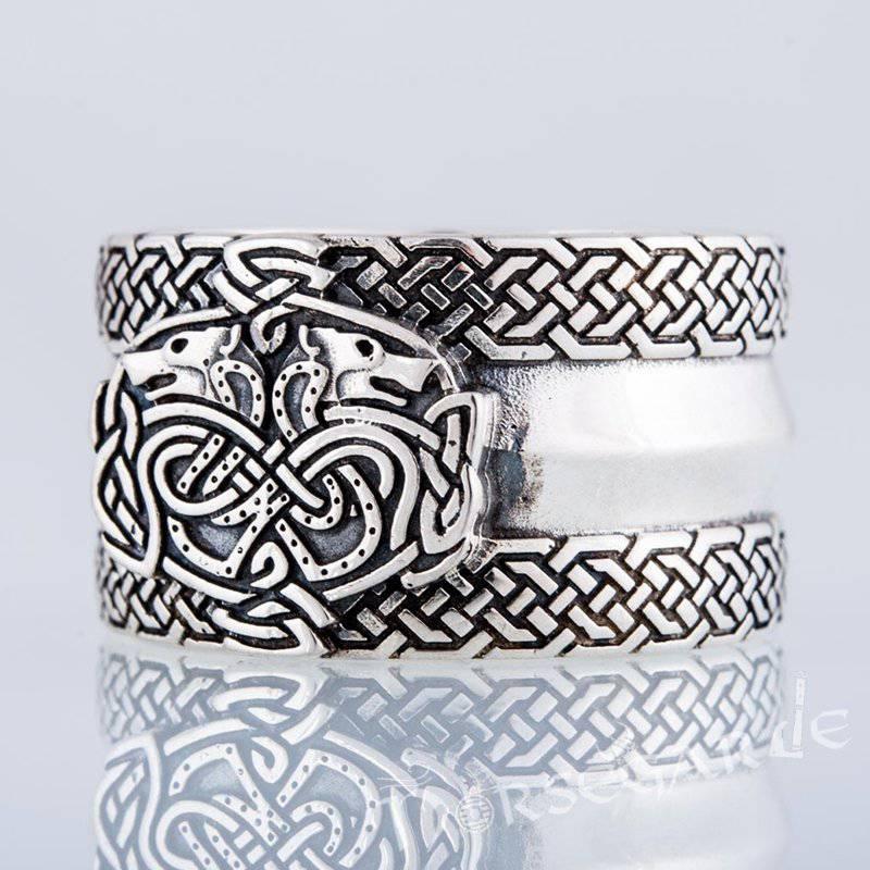 Handcrafted Celtic Wolves Band - Sterling Silver - Norsegarde