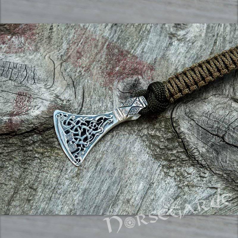Handcrafted Coffee Paracord Bracelet with Axe Head - Sterling Silver - Norsegarde