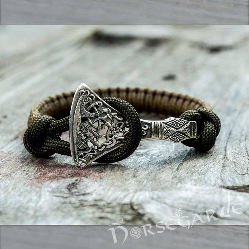 Handcrafted Coffee Paracord Bracelet with Axe Head - Sterling Silver - Norsegarde