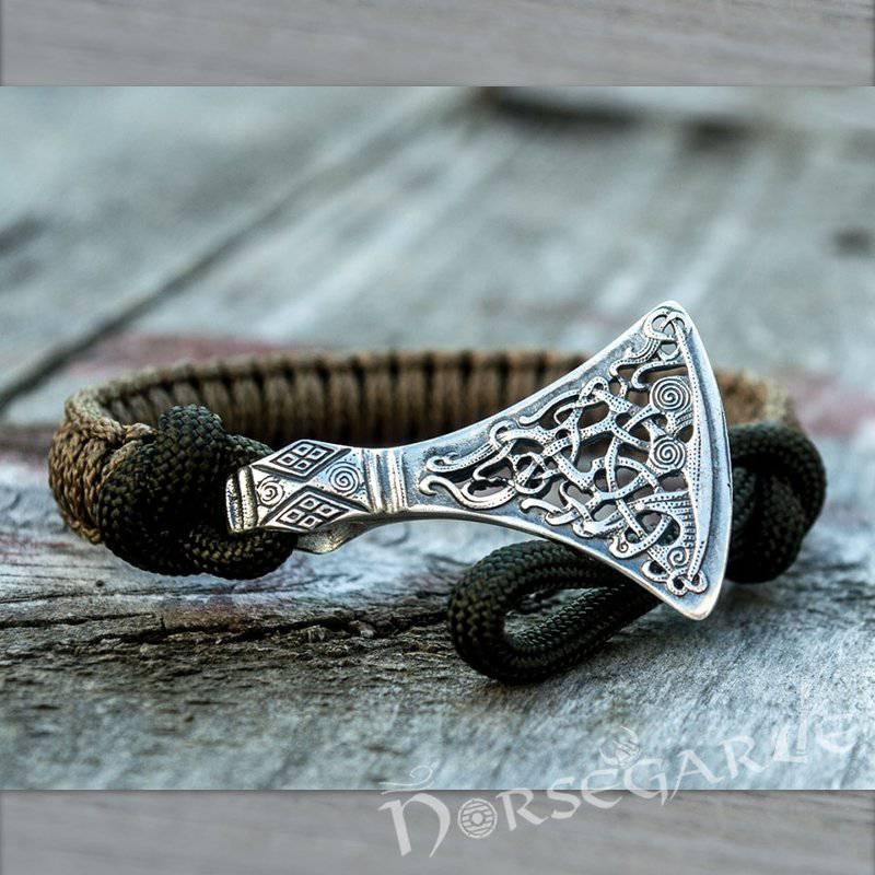 Handcrafted Coffee Paracord Bracelet with Axe Head - Sterling Silver - Norsegarde