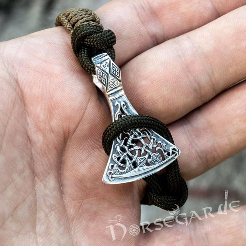 Handcrafted Coffee Paracord Bracelet with Axe Head - Sterling Silver - Norsegarde