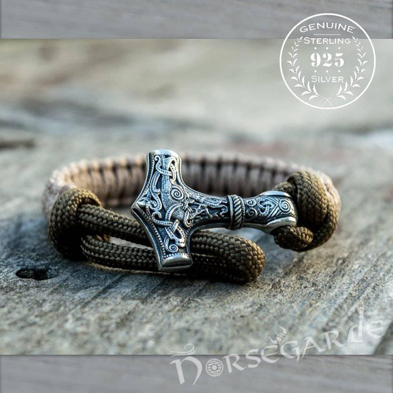 Handcrafted Coyote Paracord Bracelet with Mjölnir - Sterling Silver - Norsegarde