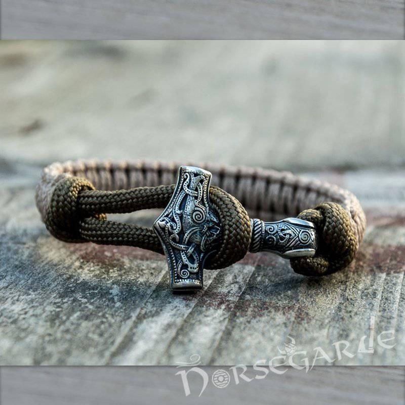 Handcrafted Coyote Paracord Bracelet with Mjölnir - Sterling Silver - Norsegarde