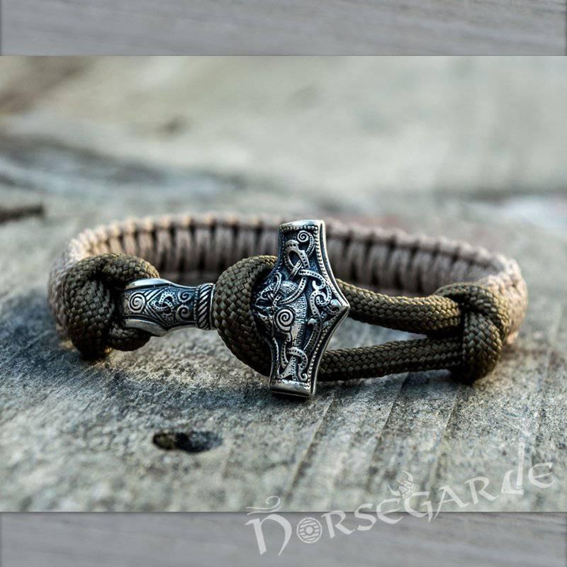 Handcrafted Coyote Paracord Bracelet with Mjölnir - Sterling Silver - Norsegarde
