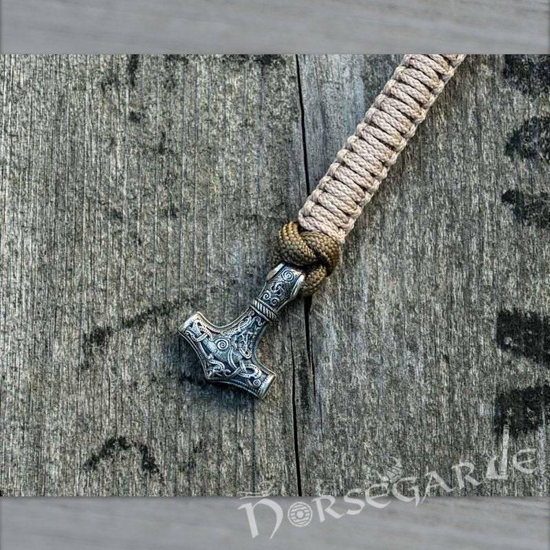 Handcrafted Coyote Paracord Bracelet with Mjölnir - Sterling Silver - Norsegarde