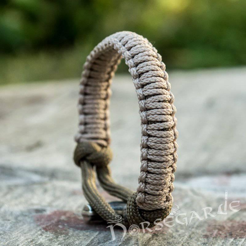 Handcrafted Coyote Paracord Bracelet with Mjölnir - Sterling Silver - Norsegarde