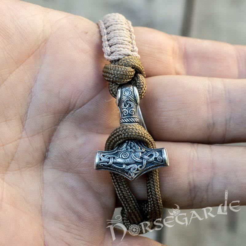 Handcrafted Coyote Paracord Bracelet with Mjölnir - Sterling Silver - Norsegarde