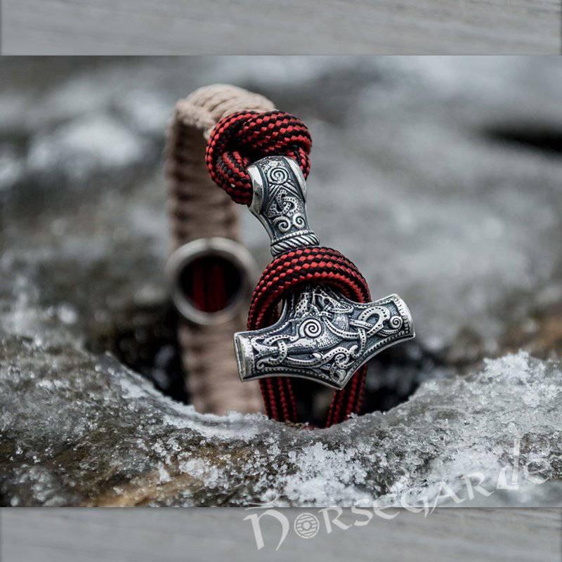 Handcrafted Cream Paracord Bracelet with Mjölnir and Rune - Sterling Silver - Norsegarde