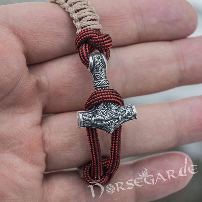 Handcrafted Cream Paracord Bracelet with Mjölnir and Rune - Sterling Silver - Norsegarde