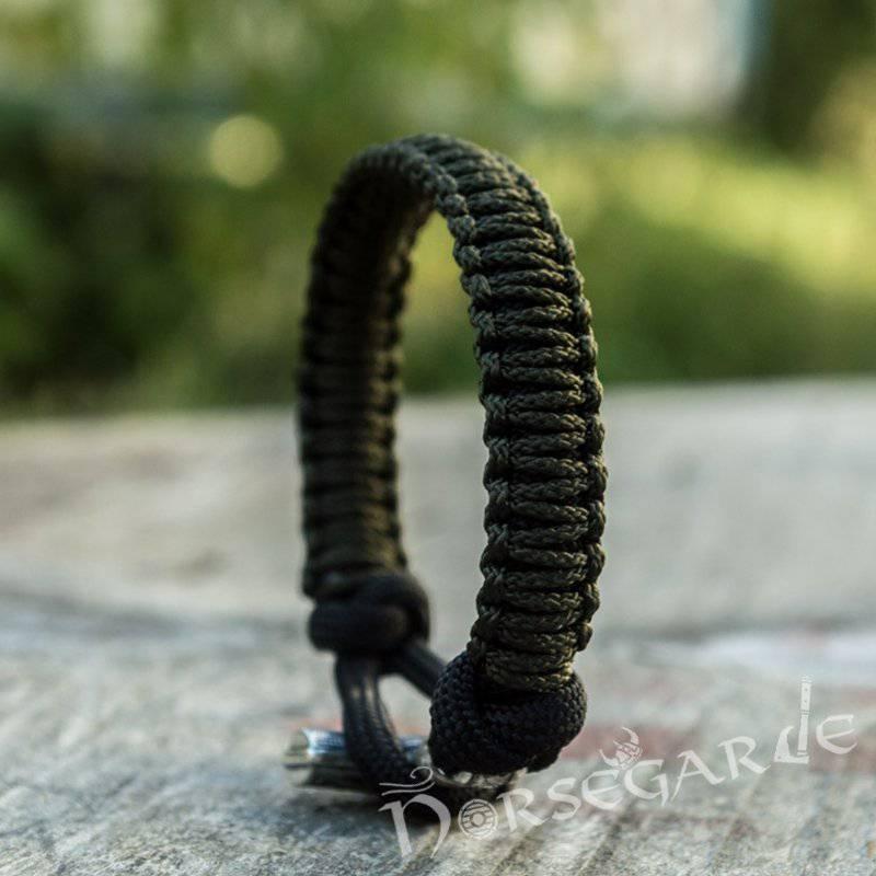 Handcrafted Dark Olive Paracord Bracelet with Mjölnir - Sterling Silver - Norsegarde