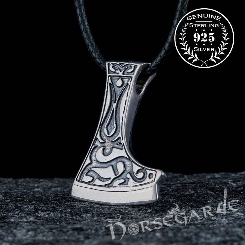 Handcrafted Deer Ornament Perun's Axe Pendant - Sterling Silver - Norsegarde