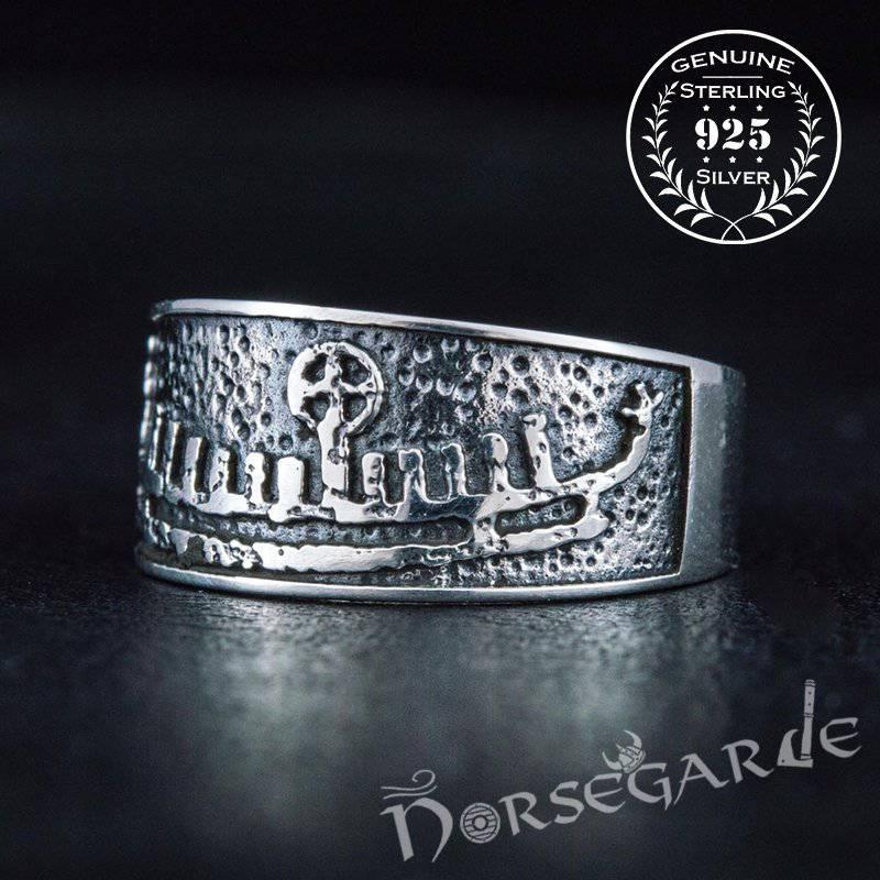 Handcrafted Drakkar Engraving Ring - Sterling Silver - Norsegarde