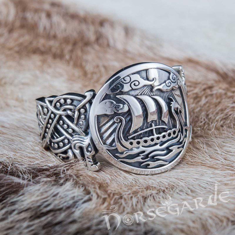 Handcrafted Drakkar Jellinge Style Ring - Sterling Silver - Norsegarde