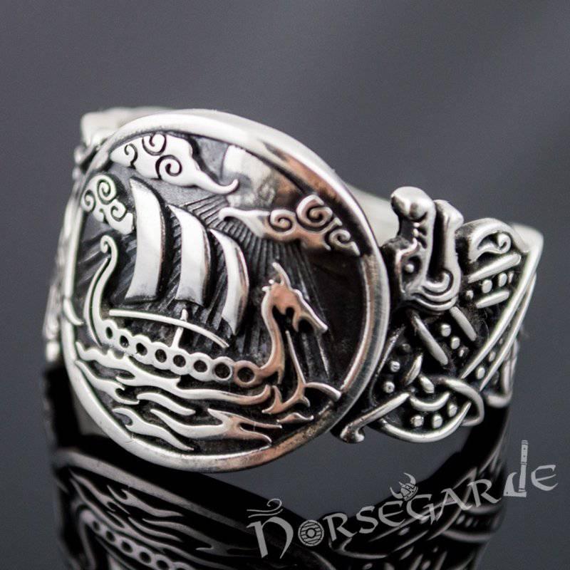 Handcrafted Drakkar Jellinge Style Ring - Sterling Silver - Norsegarde