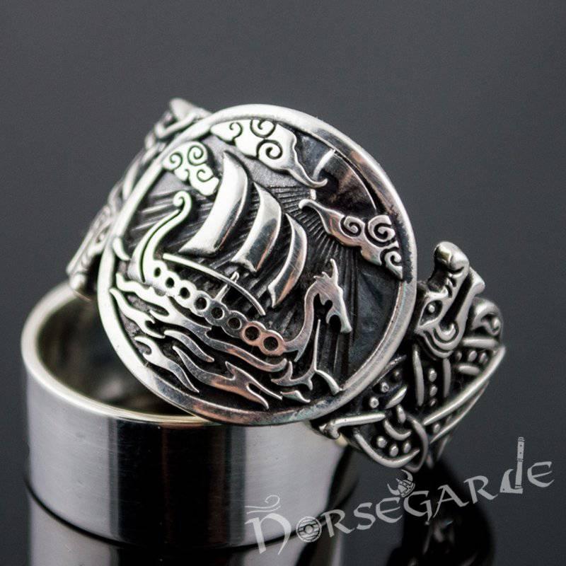Handcrafted Drakkar Jellinge Style Ring - Sterling Silver - Norsegarde