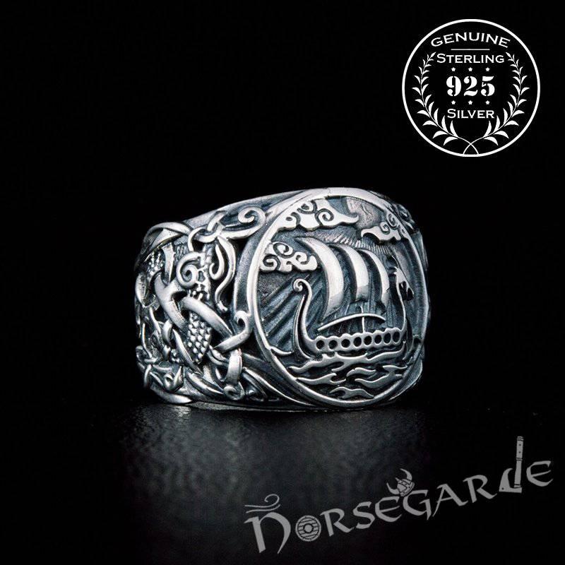 Handcrafted Drakkar Mammen Style Ring - Sterling Silver - Norsegarde