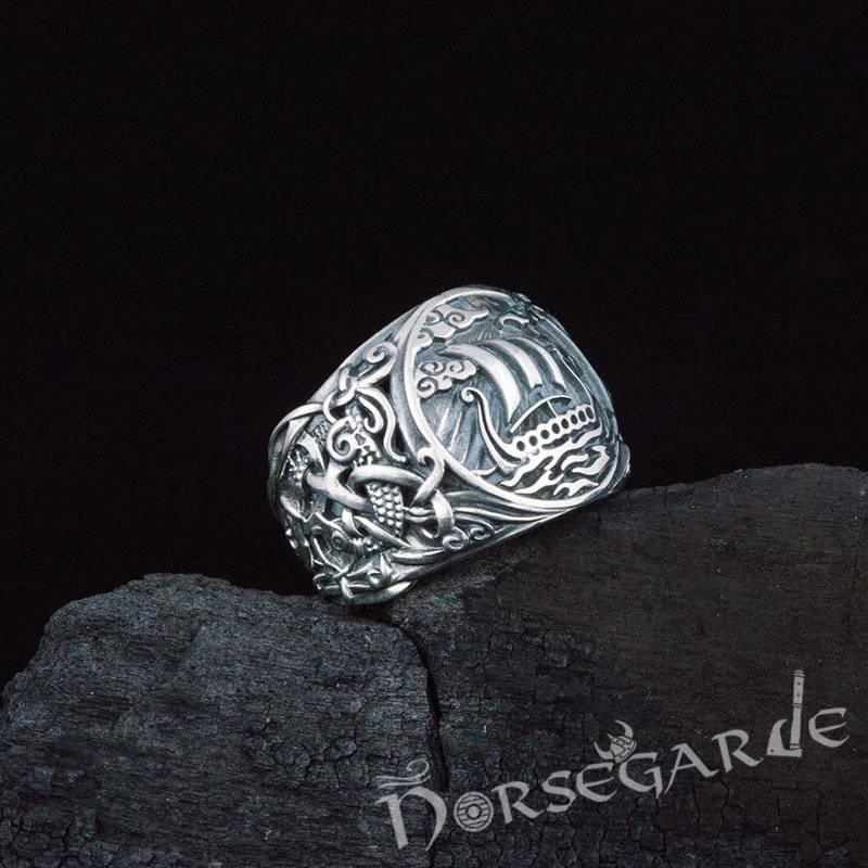 Handcrafted Drakkar Mammen Style Ring - Sterling Silver - Norsegarde