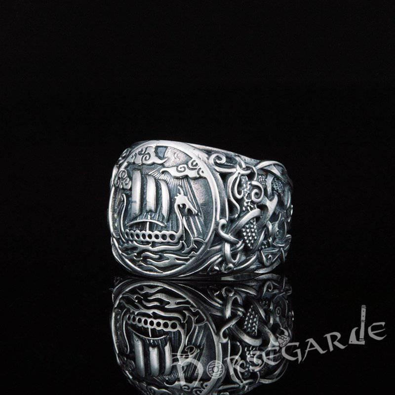 Handcrafted Drakkar Mammen Style Ring - Sterling Silver - Norsegarde