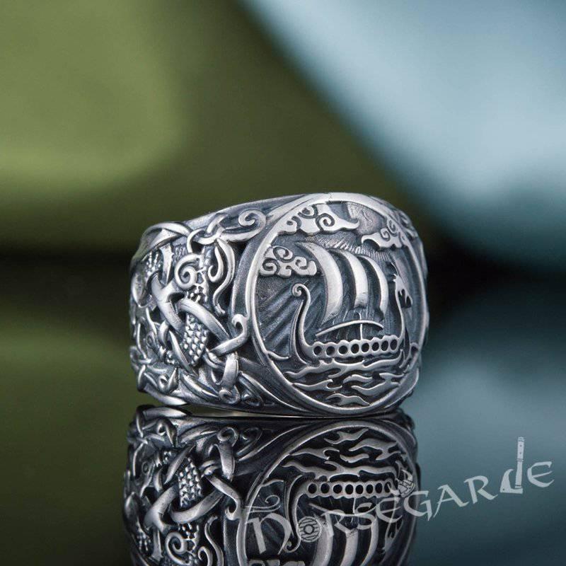 Handcrafted Drakkar Mammen Style Ring - Sterling Silver - Norsegarde