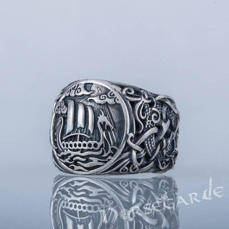 Handcrafted Drakkar Mammen Style Ring - Sterling Silver - Norsegarde