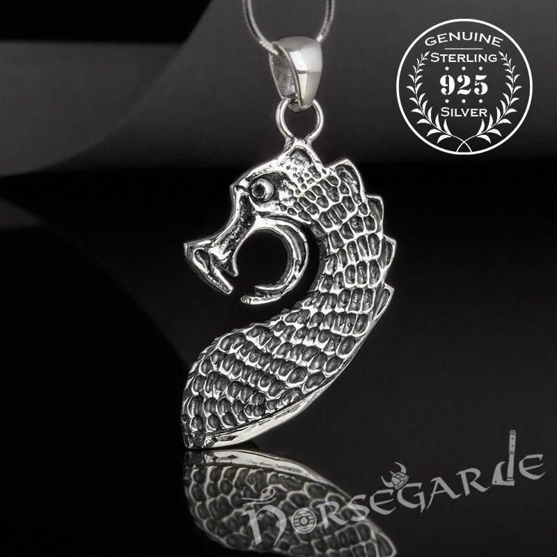Handcrafted Drakkar Serpent Headpiece Pendant - Sterling Silver - Norsegarde