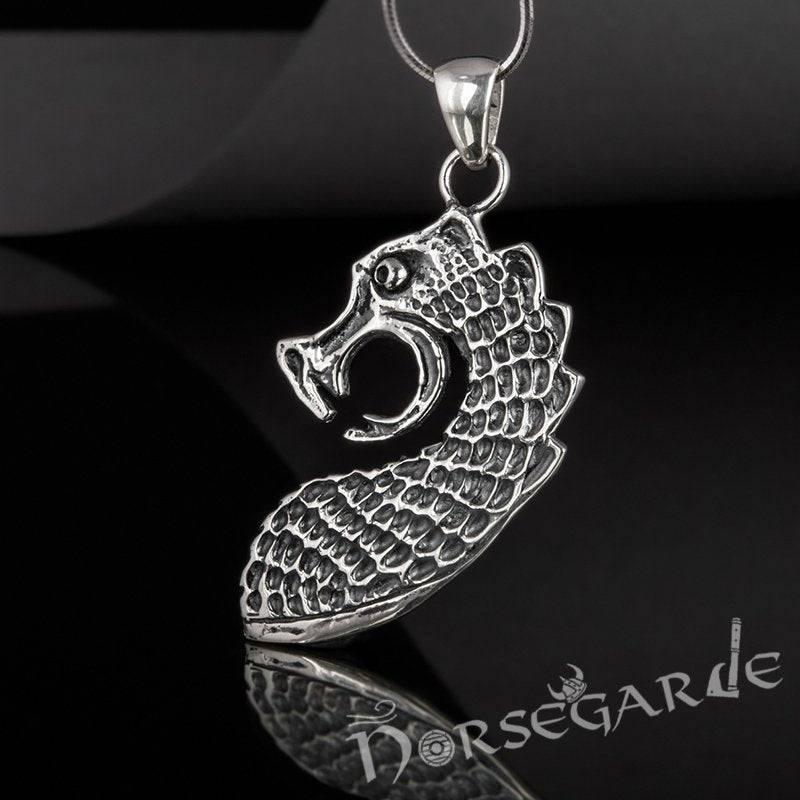 Handcrafted Drakkar Serpent Headpiece Pendant - Sterling Silver - Norsegarde