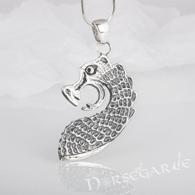 Handcrafted Drakkar Serpent Headpiece Pendant - Sterling Silver - Norsegarde