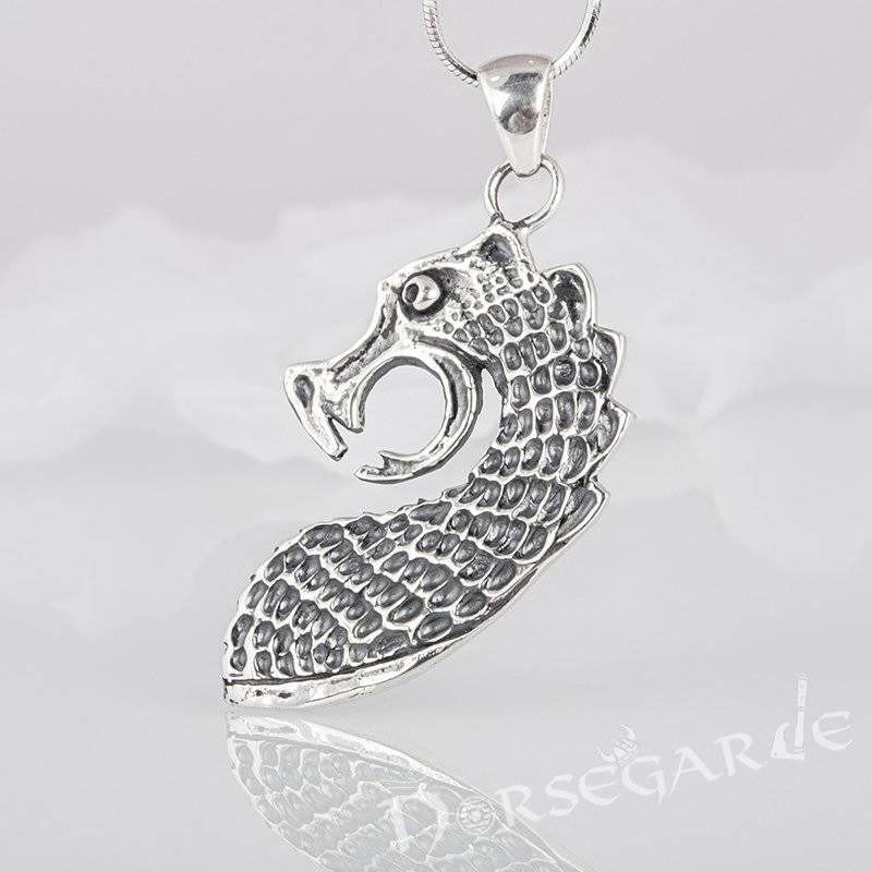 Handcrafted Drakkar Serpent Headpiece Pendant - Sterling Silver - Norsegarde