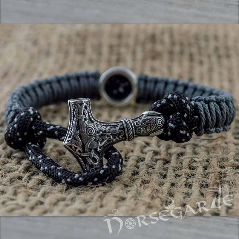 Handcrafted Dusky Paracord Bracelet with Mjölnir and Rune - Sterling Silver - Norsegarde